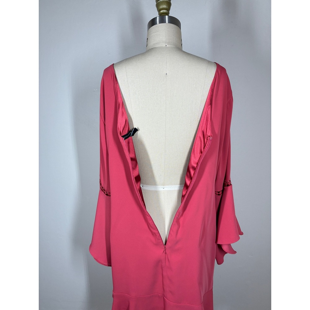 White House Black‎ Market Coral Pink Bell Sleeve Dress 12 Ruffle Hem Cutouts - Picture 8 of 11